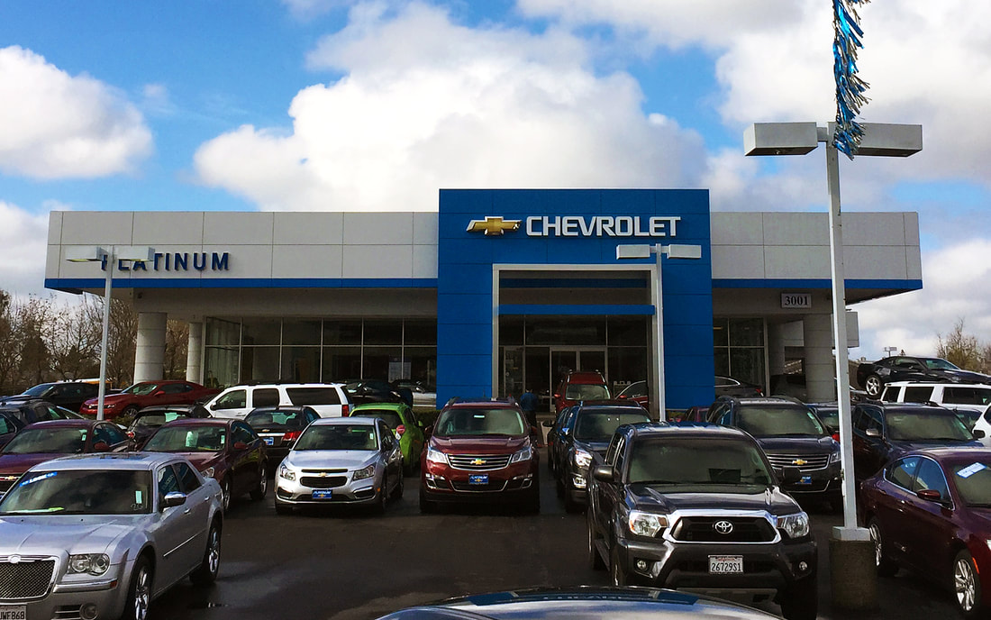 Commercial interior and exterior paint and refinishing work for Platinum Chevrolet dealership, Santa Rosa, CA.